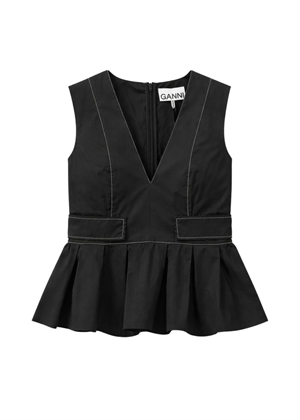 Stretch cotton v-neck pocket top Sort A1040124 Ganni 